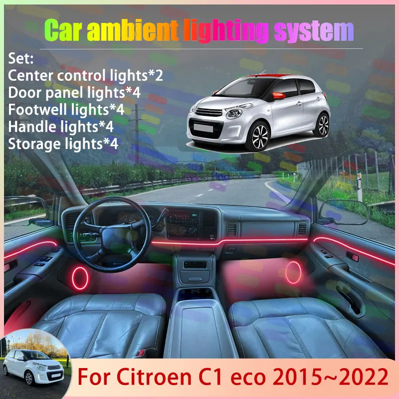 

For Citroen C1 2015~2022 2016 2017 2018 AB40 2/18 in 1 Car Atmosphere Light Lamp RGB Shade Ensemble Streamer Atmosphere Set Auto