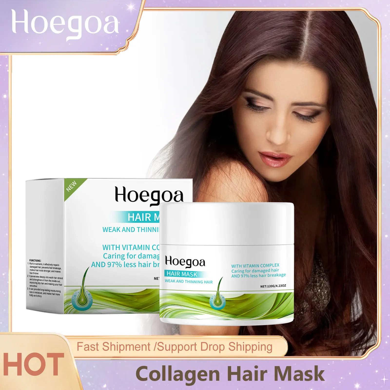 

Hoegoa Collagen Hair Mask Keratin Treatment Dry Damaged Curly Hair Repair Hair Root Shiny Straighten Soft Moisturize Conditioner