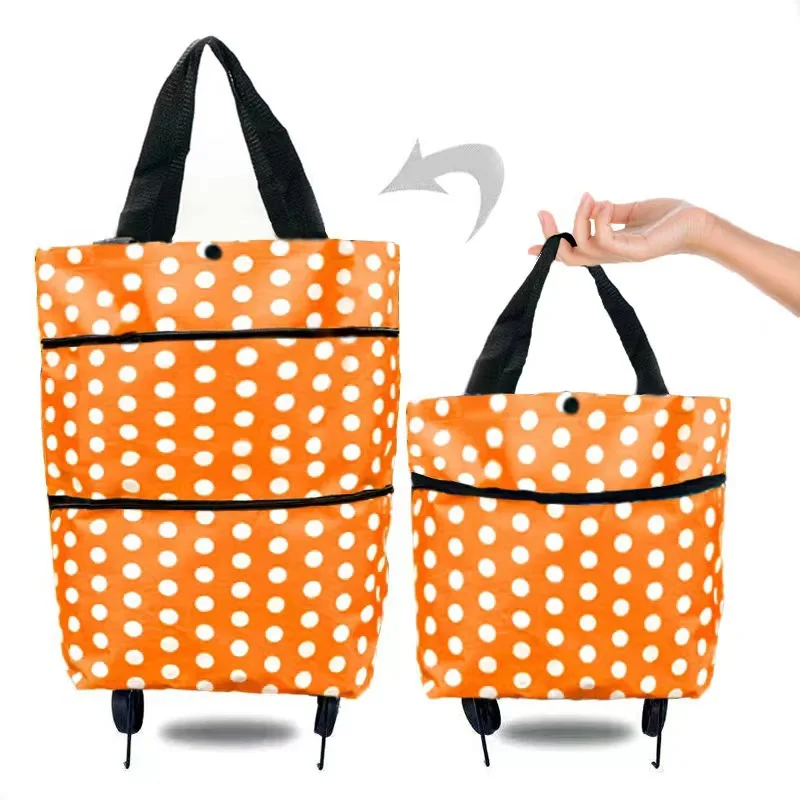 2-in-1 folding shopping bag with two-level zipper foldable shopping cart with wheels lightweight storage bag shopping cart