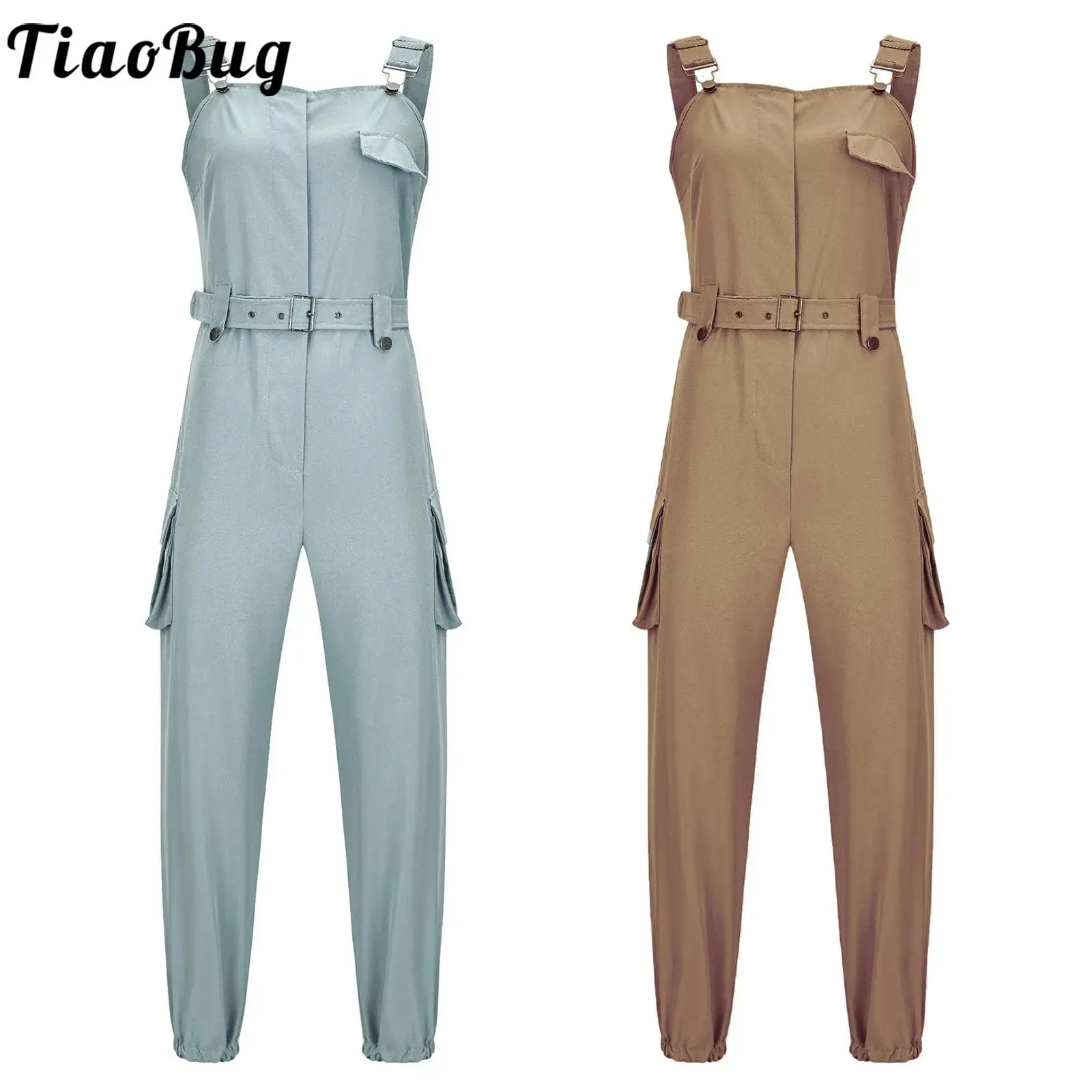 

Women Summer Casual Rompers With Waist Belt Back Zipper Pockets Camisole Overalls Jumpsuit for Daily Wear Office Work Vacation