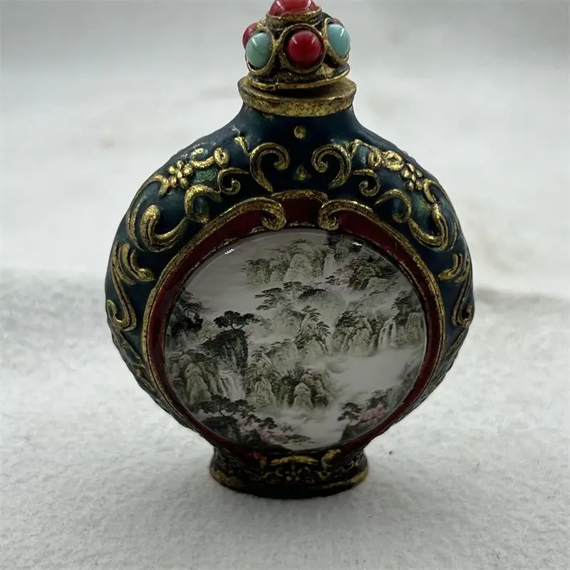 Retro Traditional chinese landscape: mountains, rivers, and waterfalls Snuff Bottle mini bottle