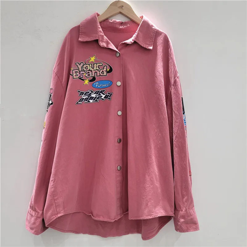 European Fashion Cartoon Print Long Sleeve Shirt for Women Early Autumn New European Style Printed Loose Coat Denim Jacket