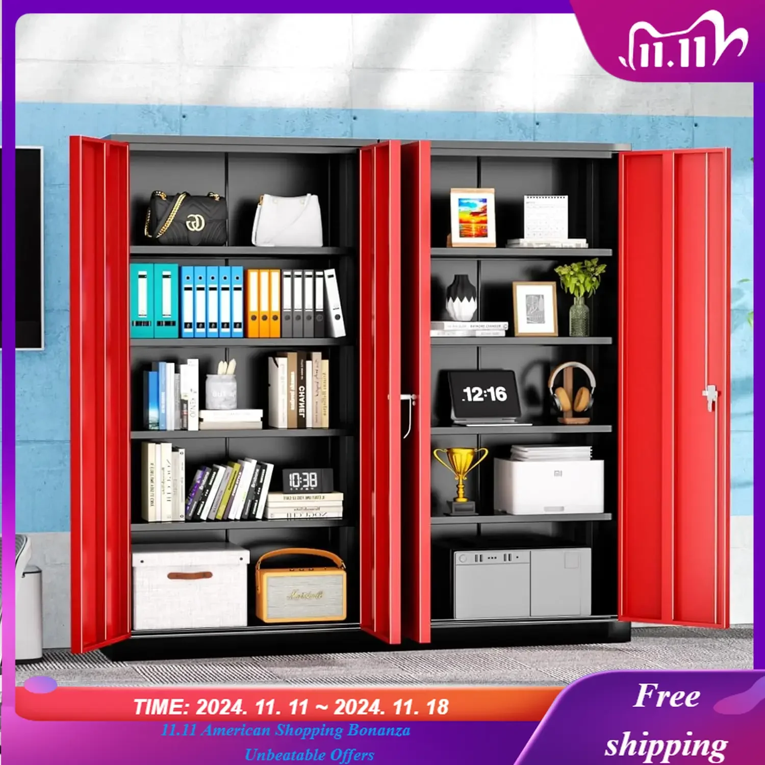 

Metal Storage Cabinet,Steel Lockable File Cabinet with Locking Doors and Adjustable Shelves,Tall Locker Organizer