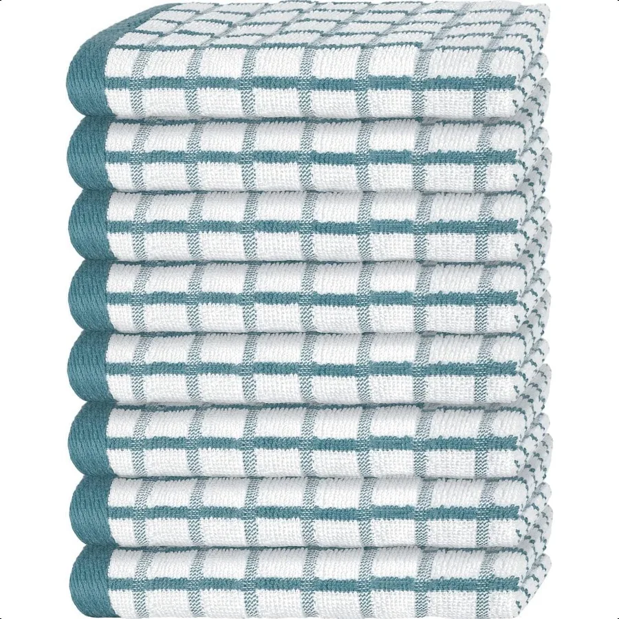 

[8 Pack] Premium Dish Towels for Kitchen with Hanging Loop Heavy Duty Absorbent 100 Cotton 410 GSM Terry Kitchen Towels 16x26 A