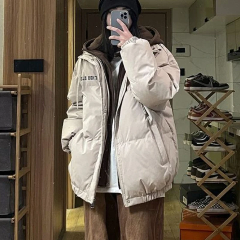 

【Fake Two】winter Cotton Clothing High Quality Pile Thick Loose Versatile Student Couple Coat Women Jacket Winter Bread Suit