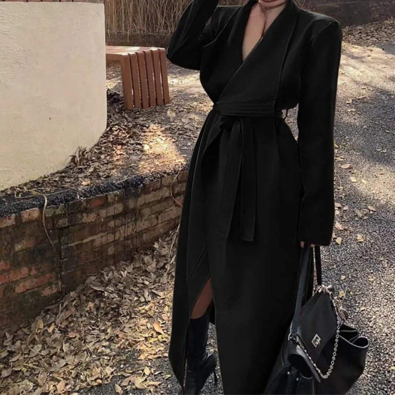 

Высококачественный однотонный плащ с длинными рукавами, женский весенний повседневный свободный и тонкий темпераментный кардиган с большими лацканами для поездок на работу, топ