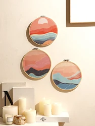 3 Pcs Round Tapestry Sunrise Sunset Wall Hanging Wood Decor Boho Home Decoration Wall Decor Crafts Living Room Decors Aesthetic