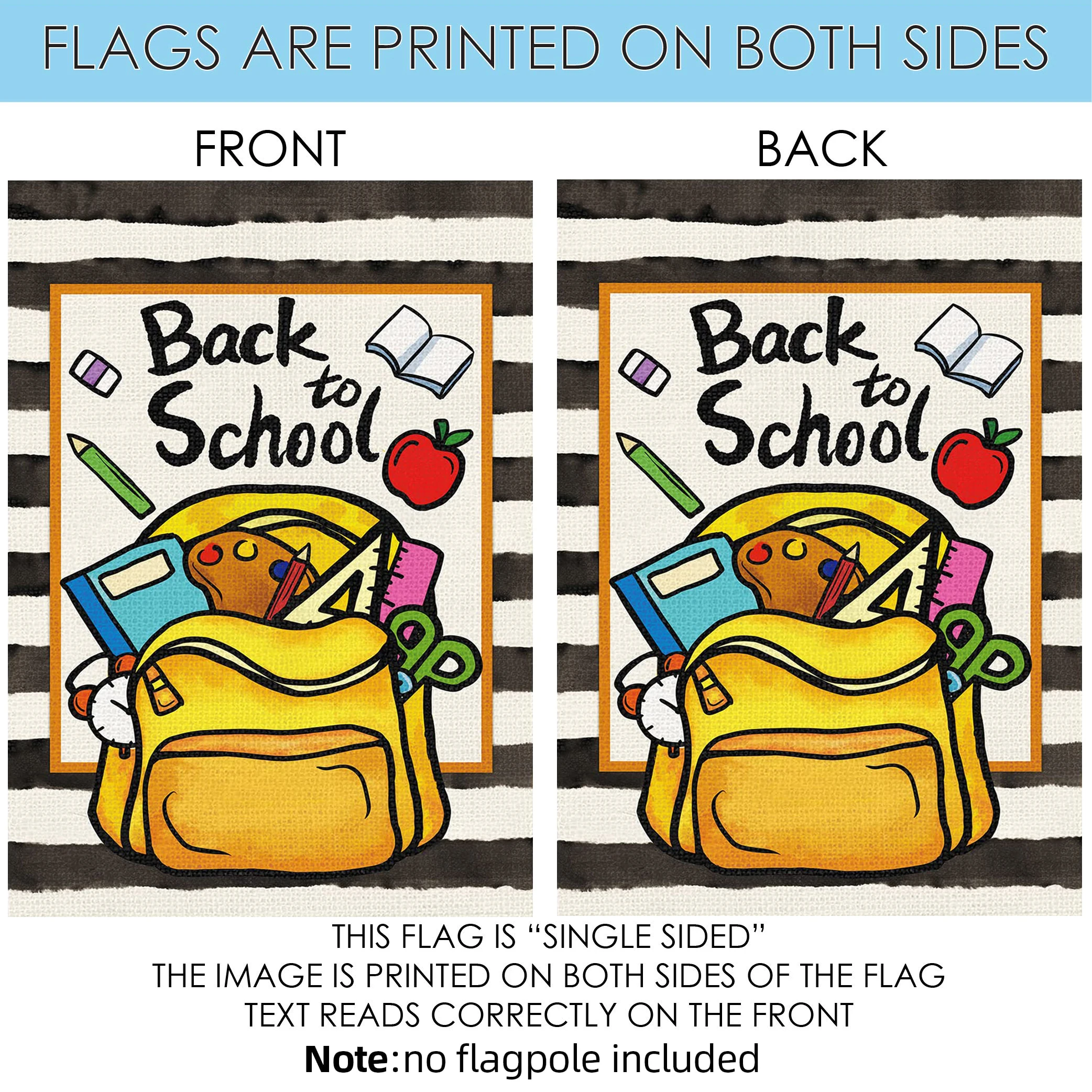 1PC 12×18inch, Back To School Garden Flag, Double-Sided Garden Courtyard Flag, Garden Decorations,Flagpole Not Included