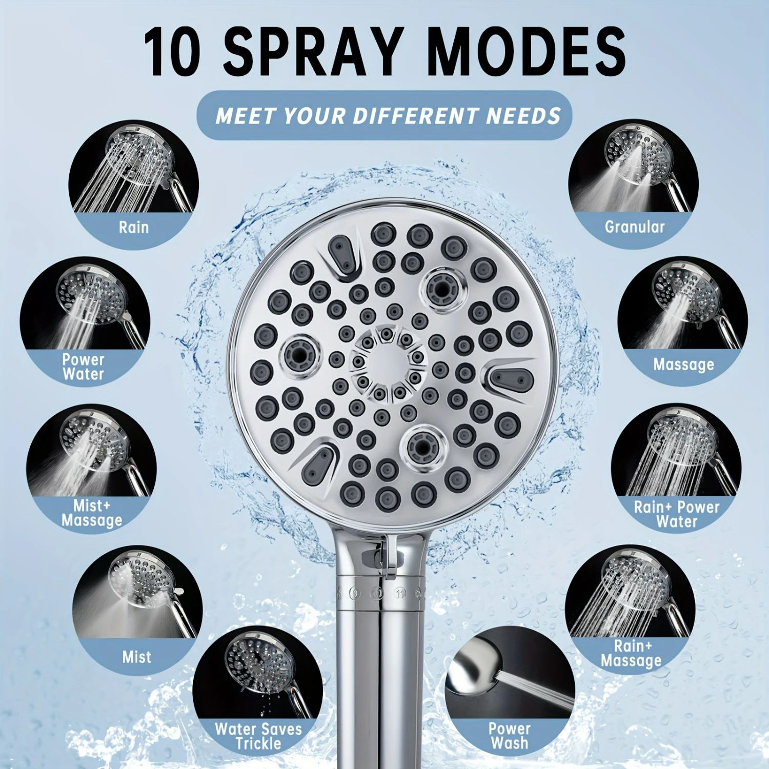 1pc Ultimate High Pressure Filtered 10-Mode Handheld Shower Head Combo with 60