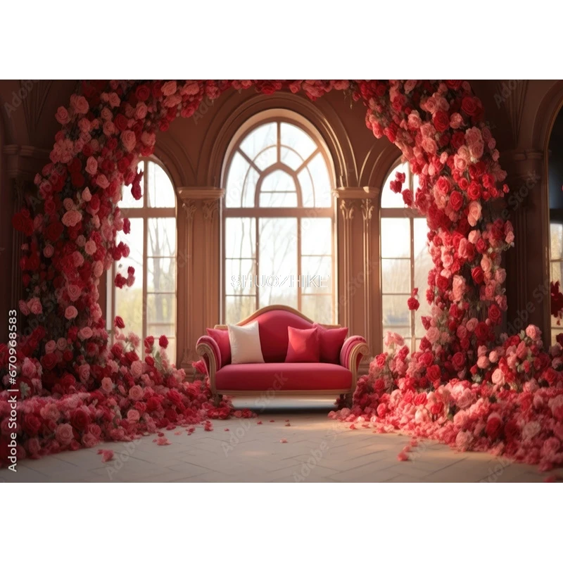 결혼식 축하 사진 배경 소품 장식, 야외 아치 꽃, 발렌타인 데이 사진 스튜디오 배경 SZ-55