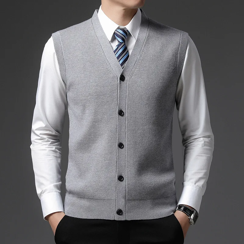 Men's Winter Knit Sweater Vest Young Men's Solid Color All-in-one Wool Vest Cardigan Top Men's Wear