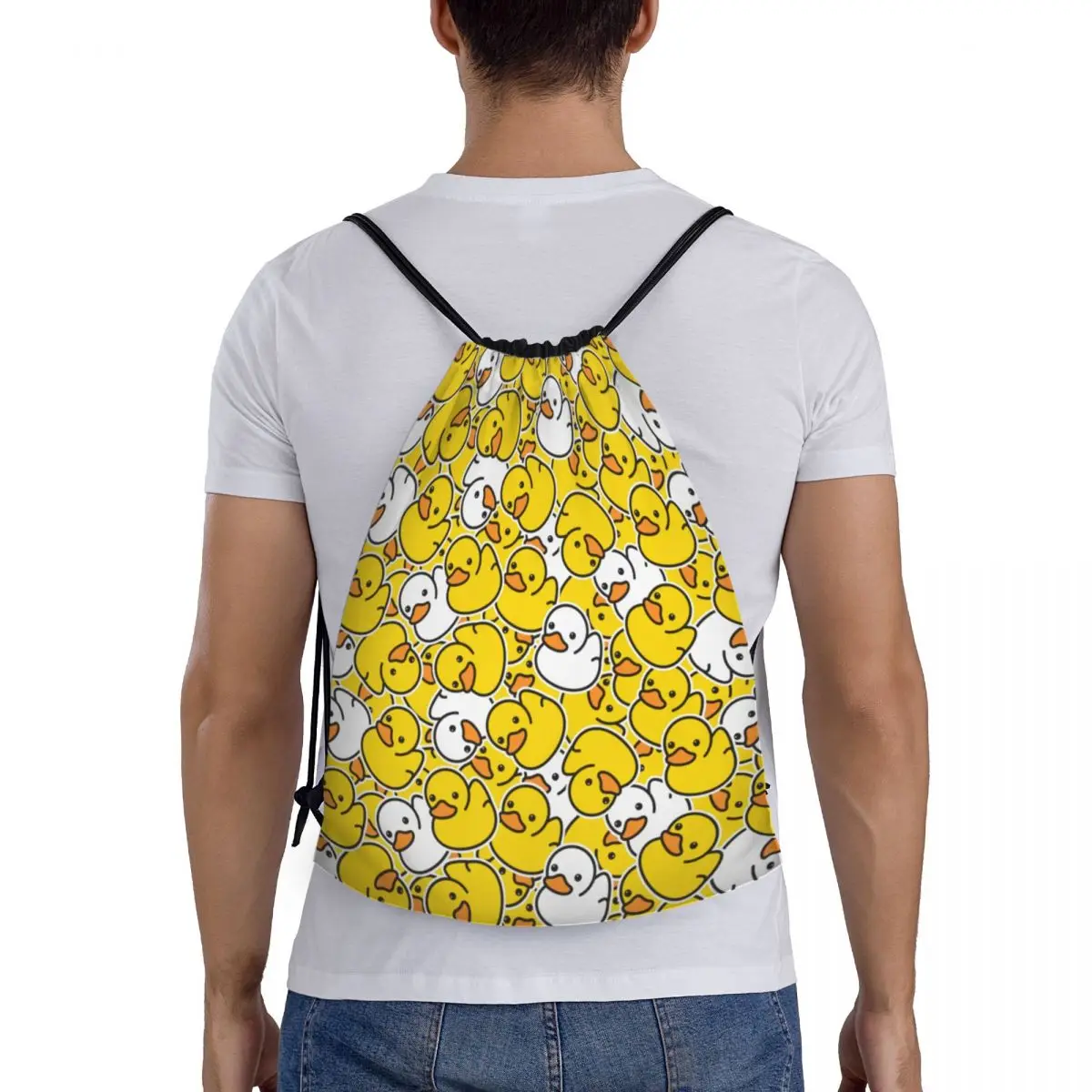 Custom Cute Rubber Ducks Pattern Drawstring Backpack Sports Gym Bag for Women Men Shopping Sackpack