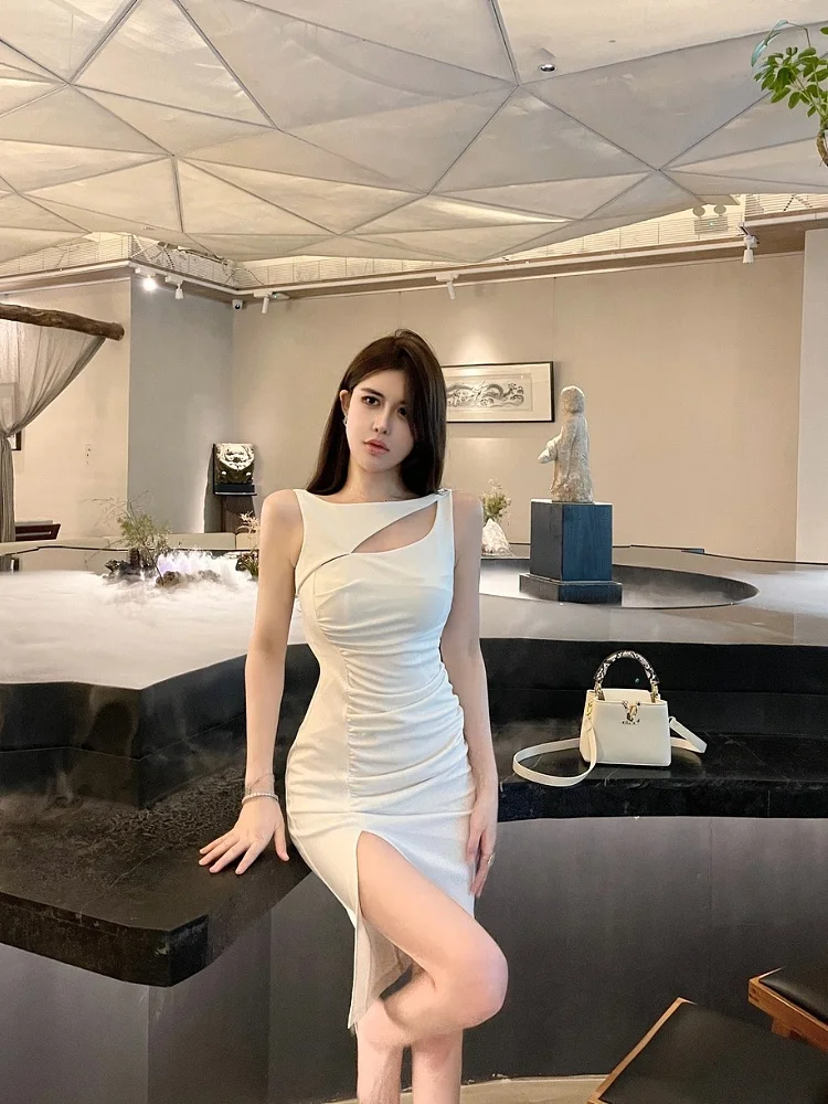 

M900 White Wrap around Dr Women's Summer Slimming Skirt Sexy Pure Quali ort Svel Faionable Ladies Dr