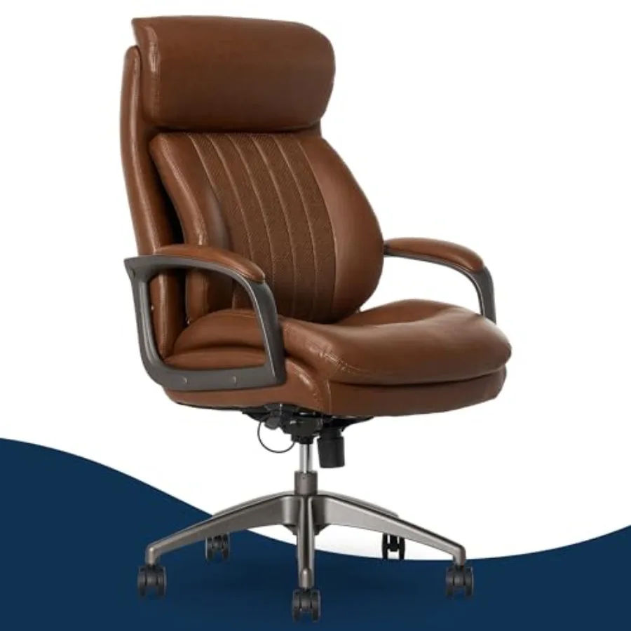 High-Back Ergonomic Office Chair for All-Day Work, Premium Leather in Black with Adaptive AIR Lumbar Support and Breathable Mes