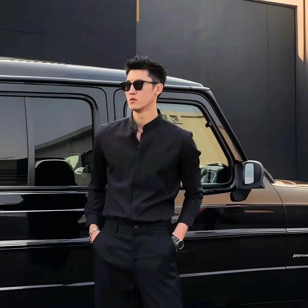 Men's New Chinese Style Stand Collar Shirt Slim Fit Business Casual Half Sleeve Wrinkle Free Fashion Top