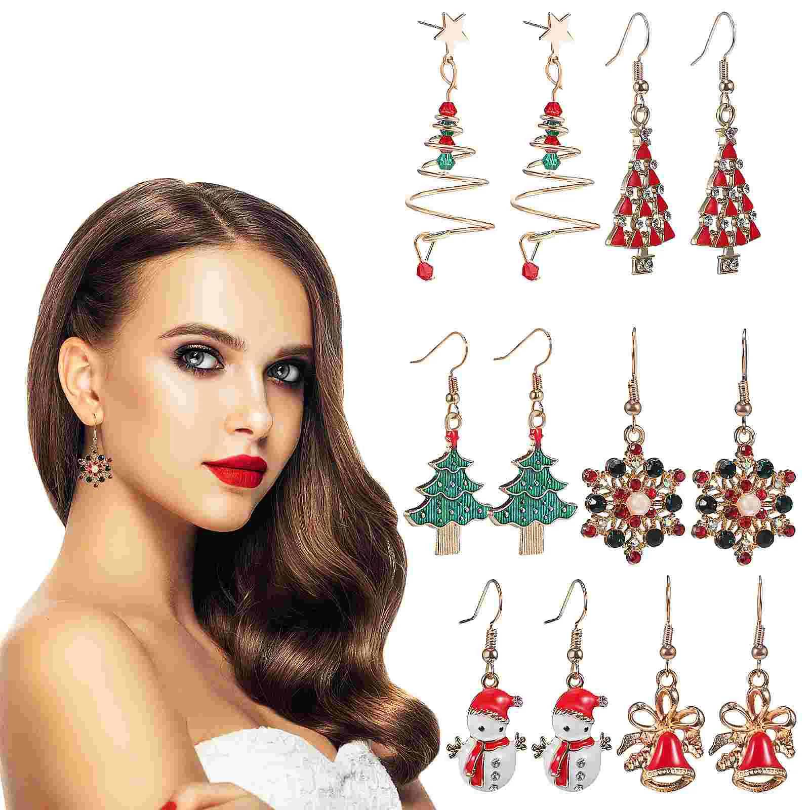 6 Pairs White Pearl Bridal Earrings Christmas Snowman Gold Dangle For Teen Girls Decor