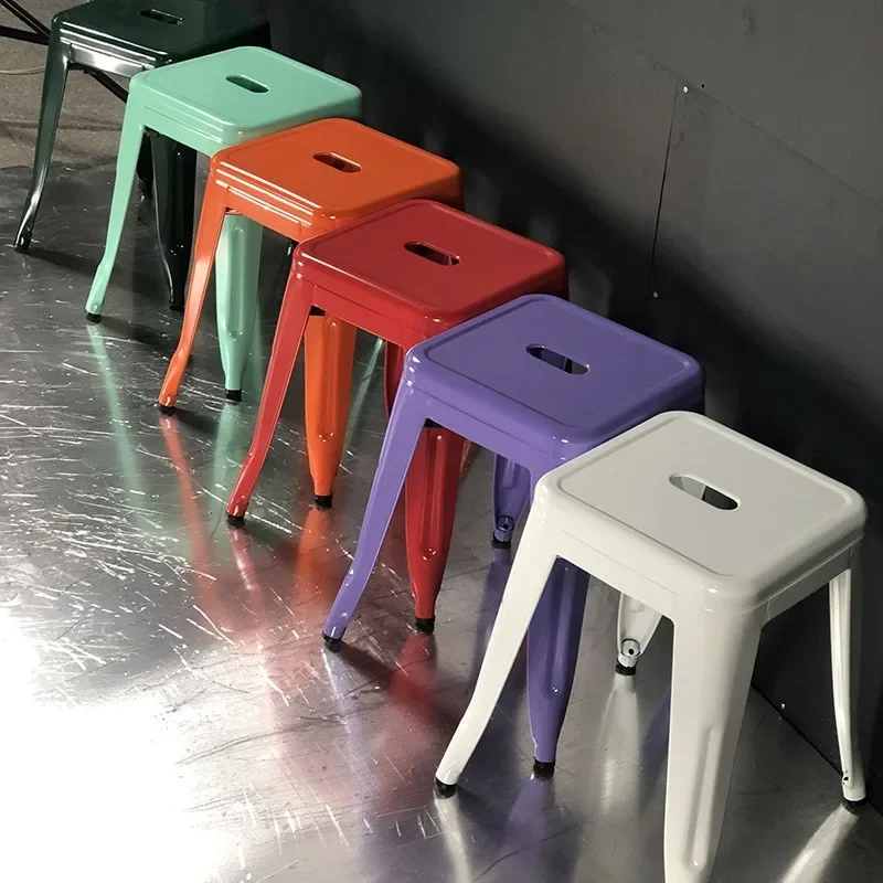 Fast food restaurant Snack bar Iron stool Simple restaurant chair Colorful metal wrought iron square stool