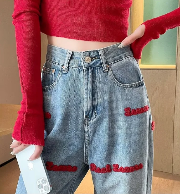 

High Waisted Straight Jeans For Y2k Women Streetwear Summer Korean Dongdaemun 2023 Femme Pants Baggy Blue Denim Trousers Vintage