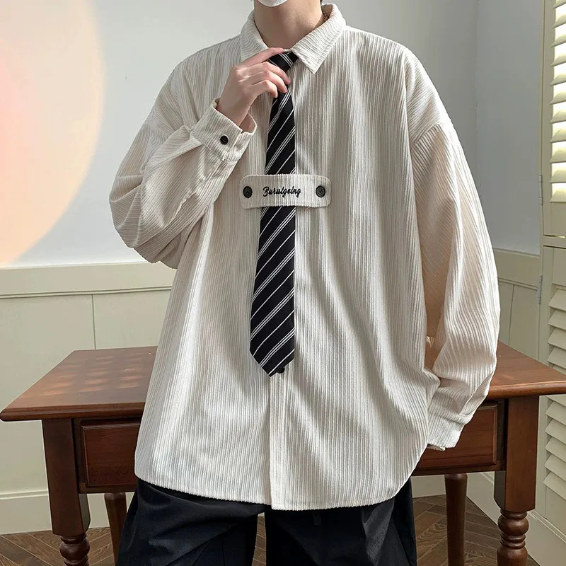 

Бархатная рубашка для мужчин, осень 2024, новые винтажные повседневные рубашки с длинными рукавами, модная уличная одежда, универсальные блузки с галстуком-бабочкой