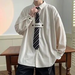 Velvet Shirt Men 2025 Autumn New Vintage Long Sleeve Casual Shirts Fashion Streetwear All-Matching Bottoming Necktie Blouses
