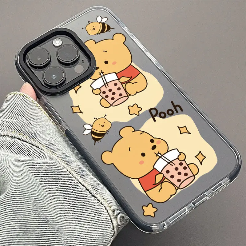 Disney Winnie Pooh Drink Milky Tea Phone Case For iPhone 15 14 13 12 11 Pro Max XS Max XR 7 8 Plus MINI Y2K Soft Cute Back Cover