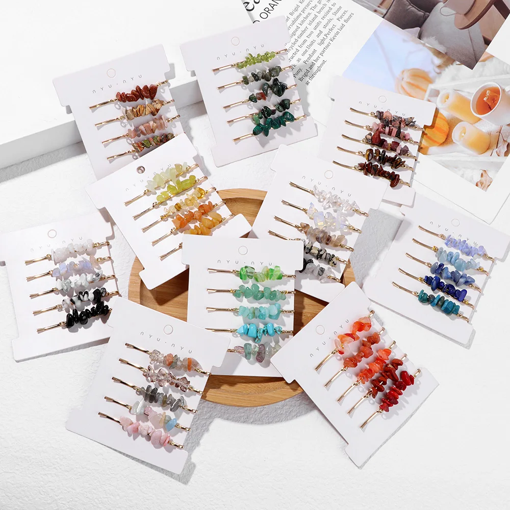 New Fashion Boho Gravel Stone Hairpins Irregular Healing Crystal Chip Beads Barrettes Hair Clips For Women Hair Accessories