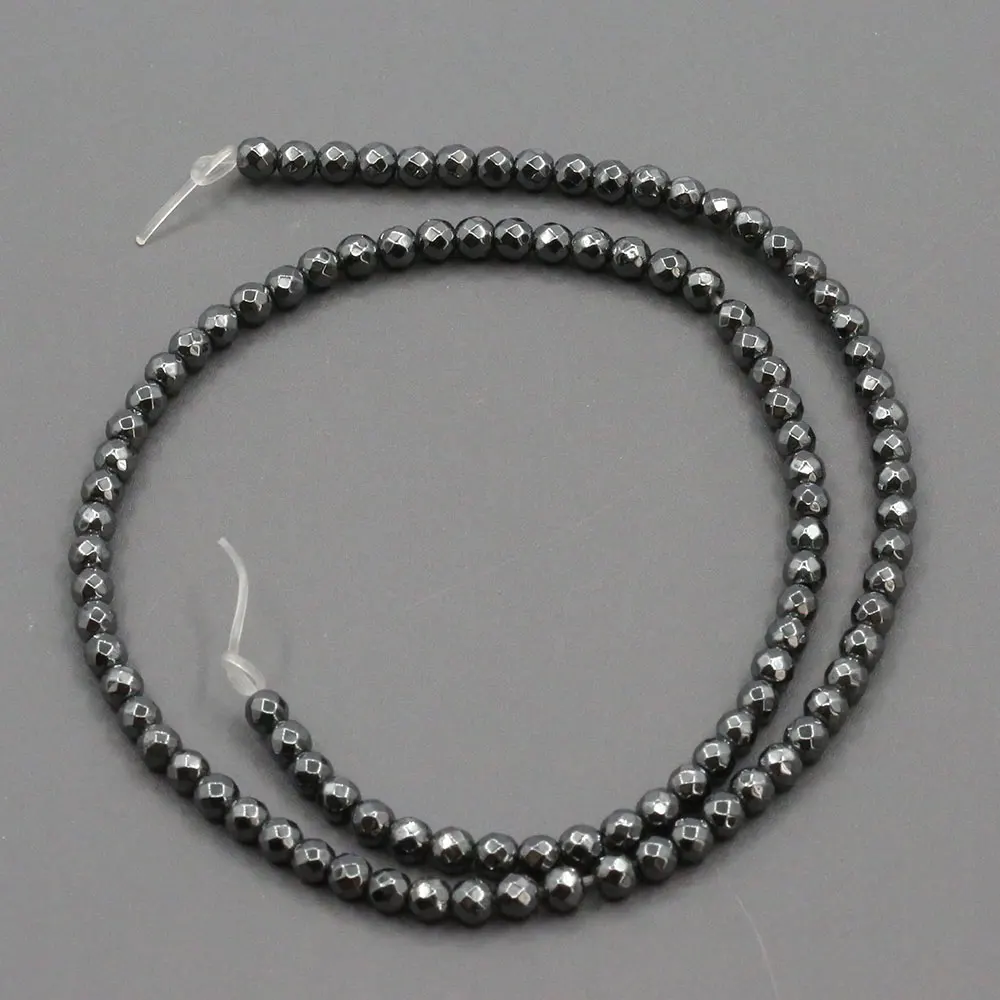 

APDGG 4mm Natural Black iron ore Faceted Round Loose Beads 16" Strand Jewelry Making DIY