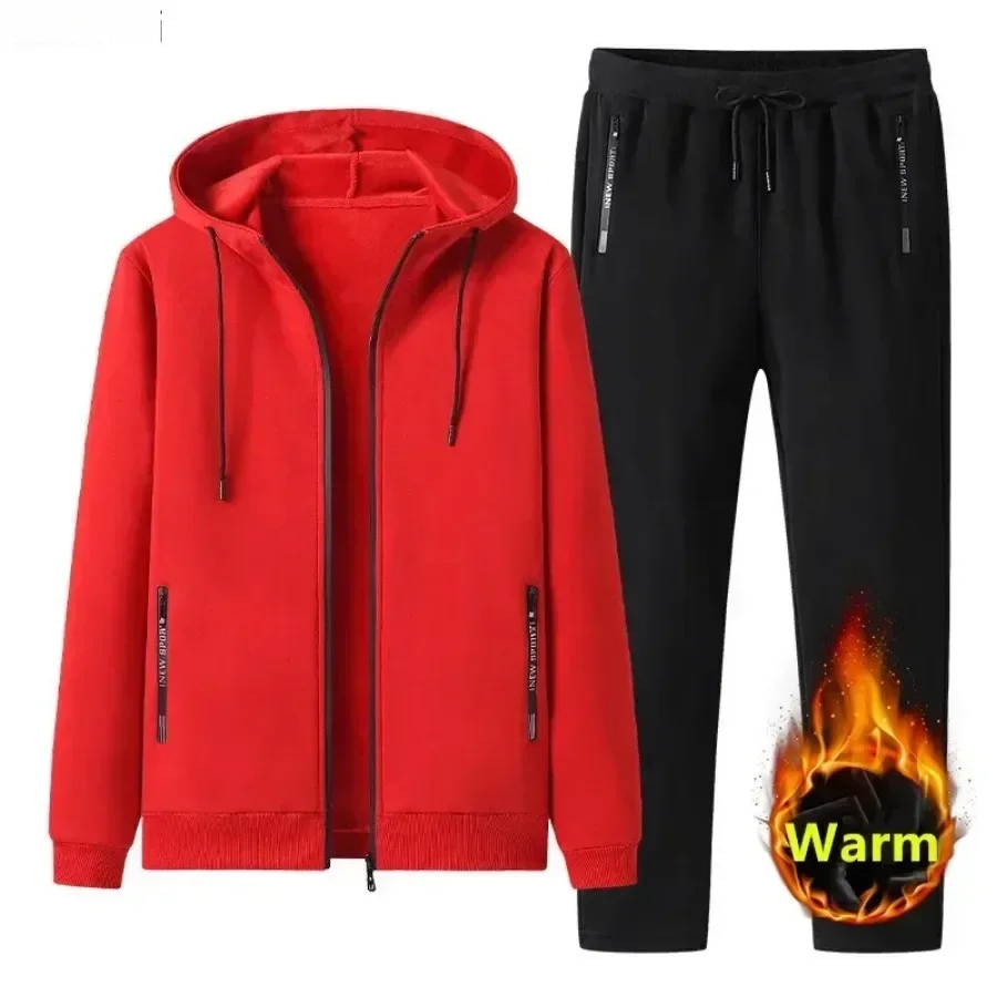 Novo outono inverno conjuntos masculinos moda mais velo engrossado quente puro algodão com capuz sportwear terno homem casual fatos de treino