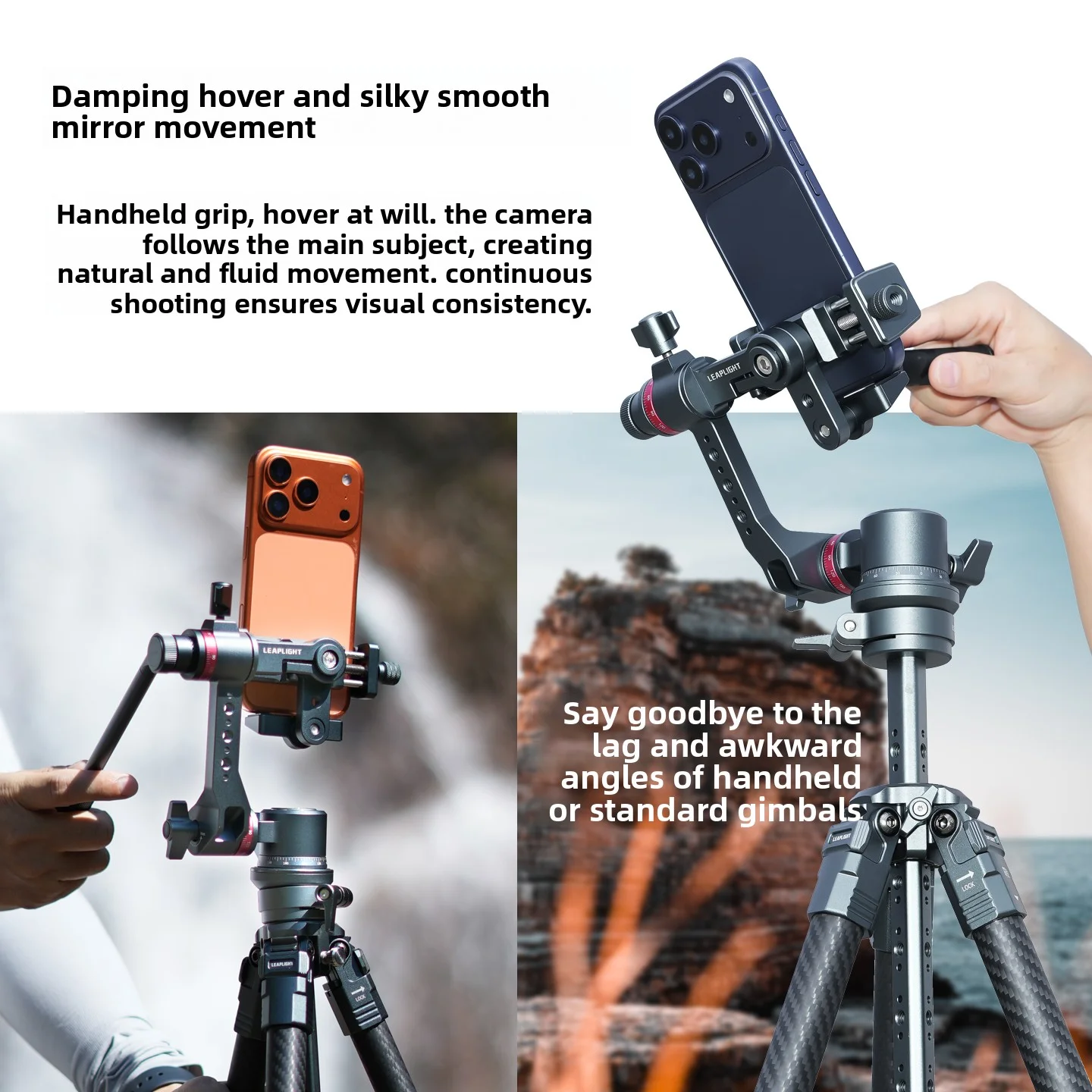 Leaplight LYR3 Gimbal Universal 3-Axis untuk Ponsel, Stabilisator dengan Kemiringan yang Dapat Disesuaikan, Rotasi 360 Derajat untuk Perekaman Video dan Siaran Langsung