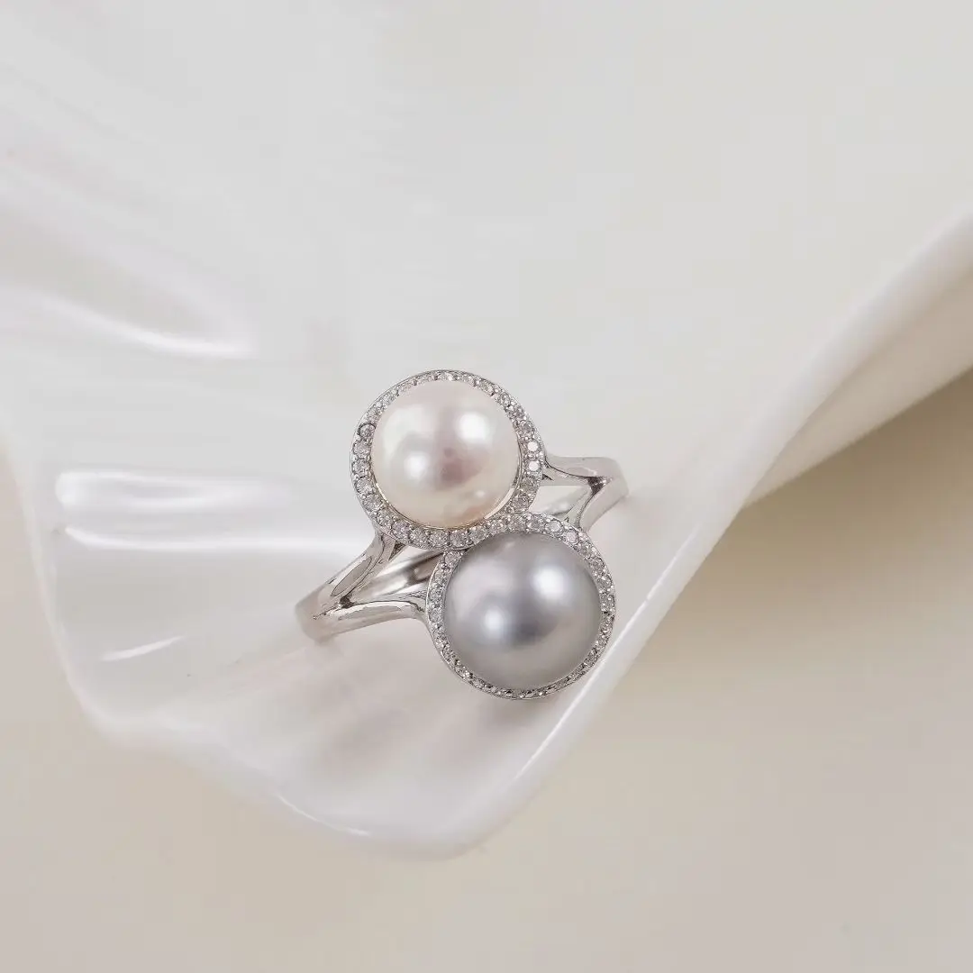S925 Sterling Silver Adjustable Finger Ring Mountings Base Setting Findings Jewelry Components for 8-8.5mm Pearls