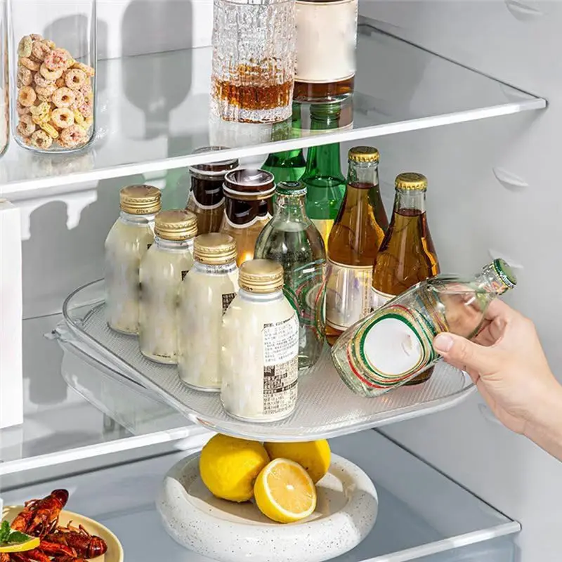 DT39 1 PCS Condiment Storage Rack, Household Rotating Storage Rack Transparent Square Fridge Turntable