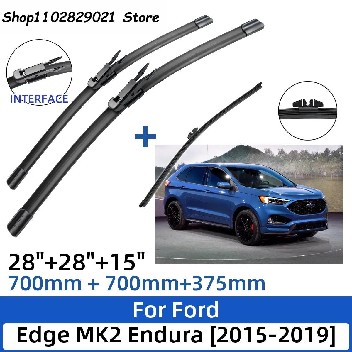 

3PCS For Ford Edge MK2 Endura 2015-2019 28"+28"+15" Front Rear Wiper Blades Windshield Windscreen Window Cutter Accessories 2019