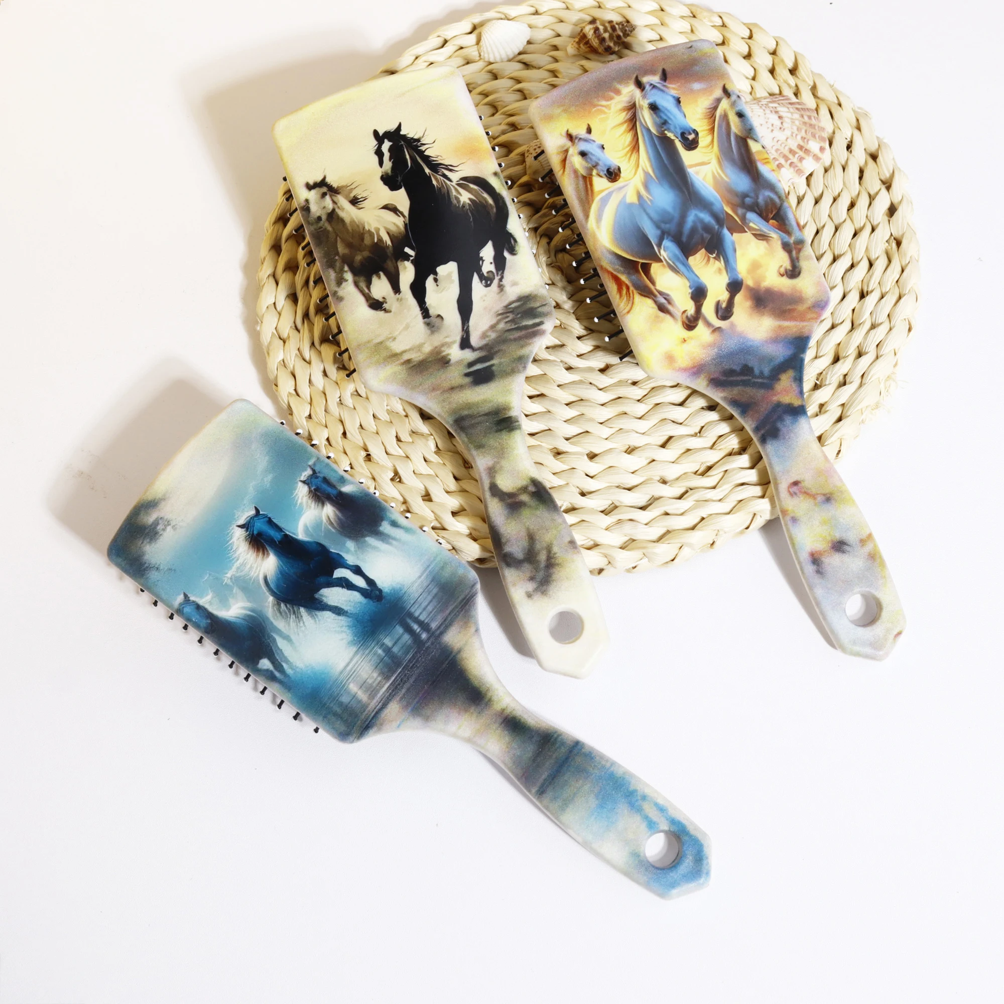 Horse Print Air Cushion Massage Comb - With Horse Pattern Design and Comfortable Airbag Massage, Special for Real Hair Wigs