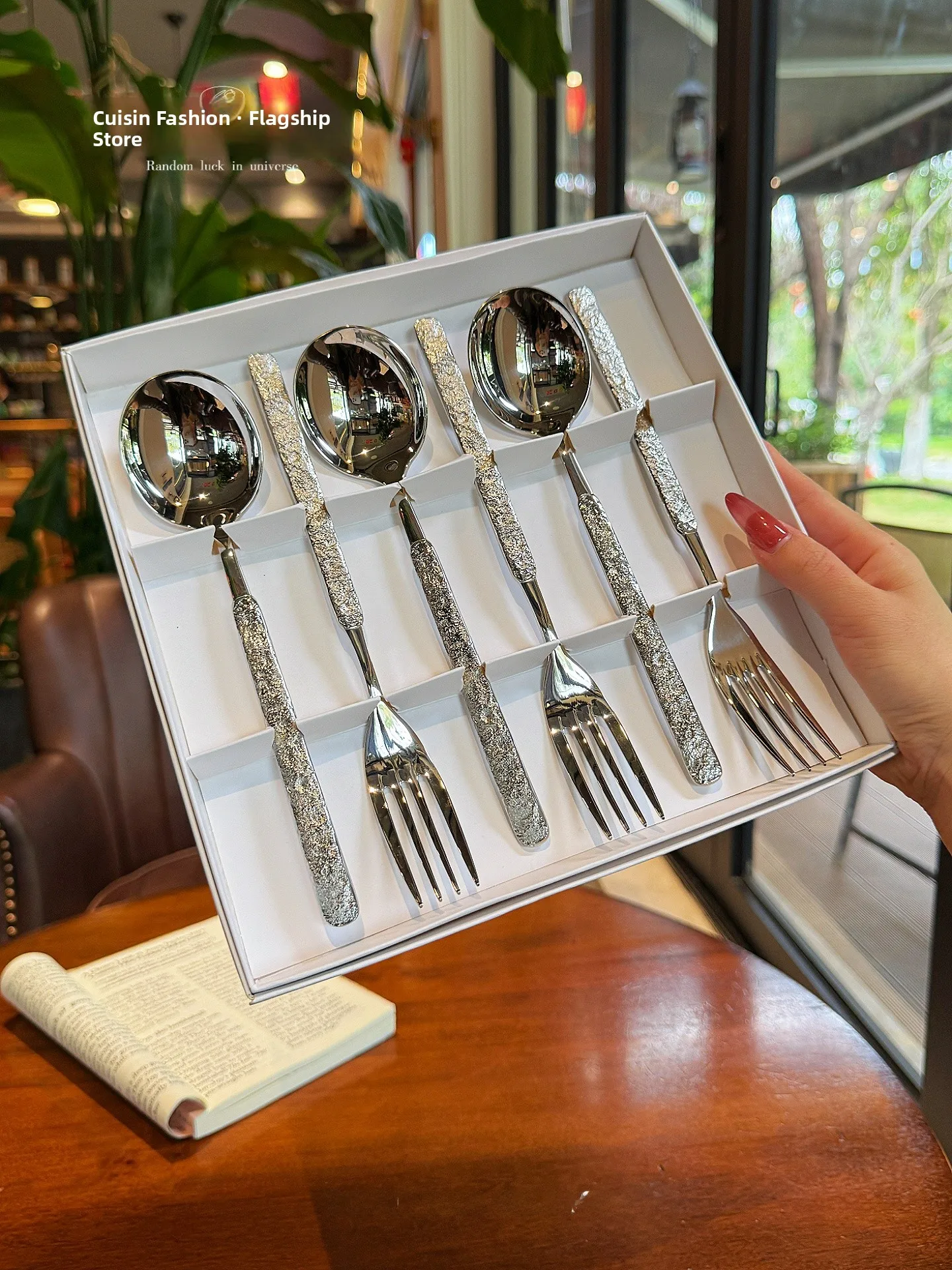 Food ade Stainl Steel 304 Korean Long Handle Spoons Ro Handle 6 Piece Gift Box Set High End Original Design Dining Ute...