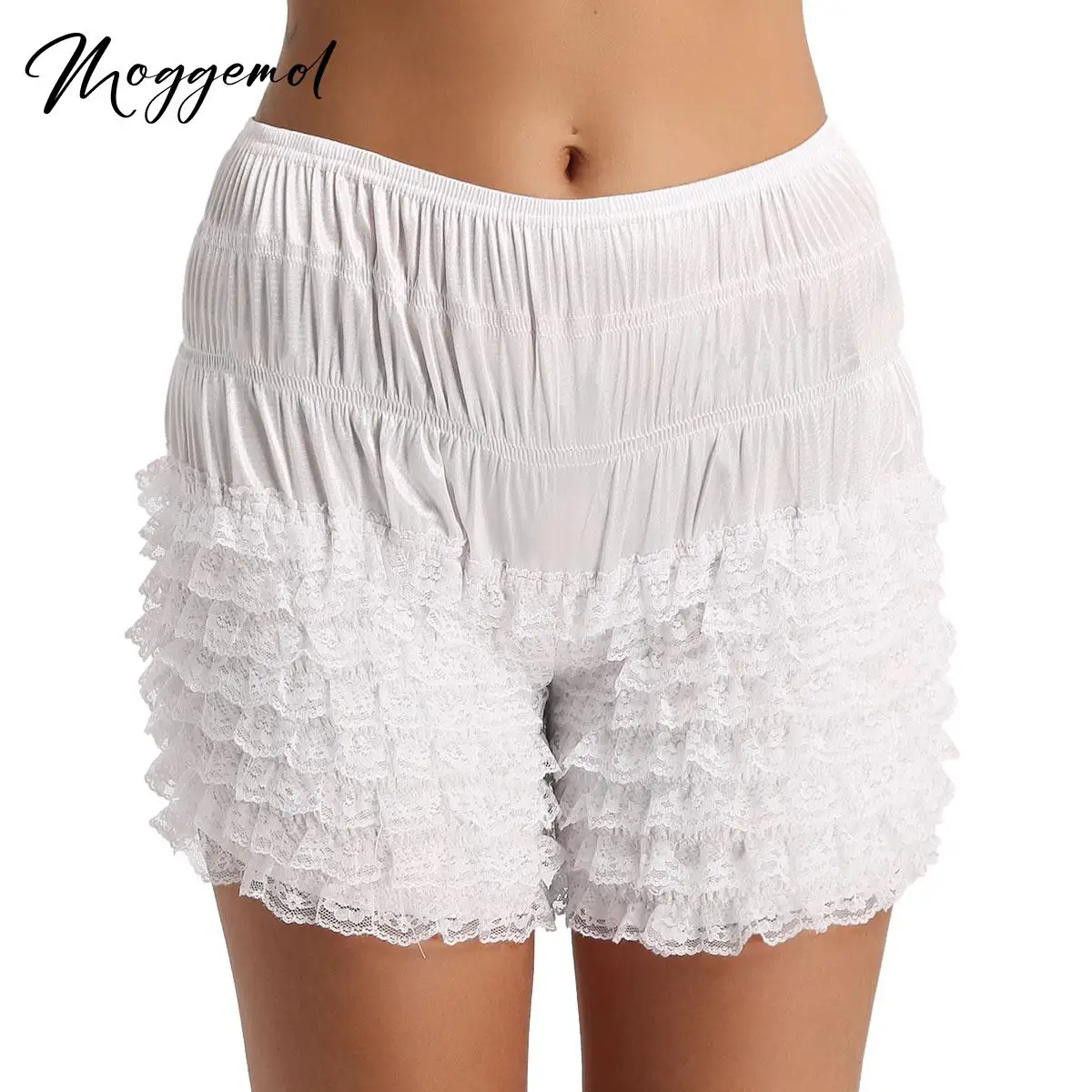 

Womens Sexy Bloomers Tiered Ruffle Lace Dance Elastic Waistband Underwear Lingerie Panties Boxer Shorts Solid Color Knickers