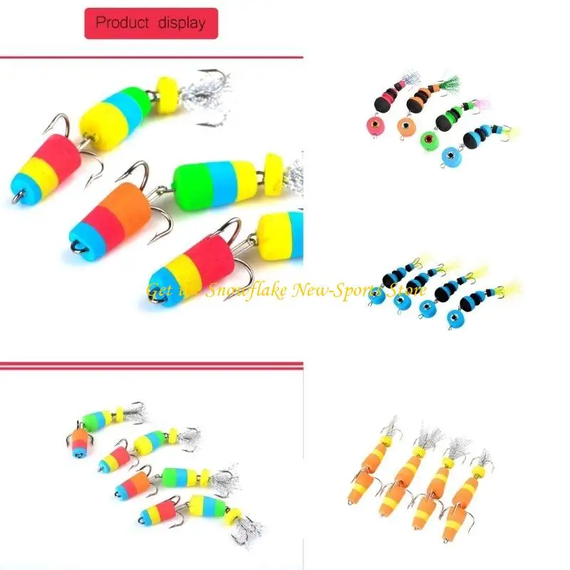 E56D 4Pcs Light Weight Foam Baits Soft Density Foam Swim Baits with 2 Treble Hook