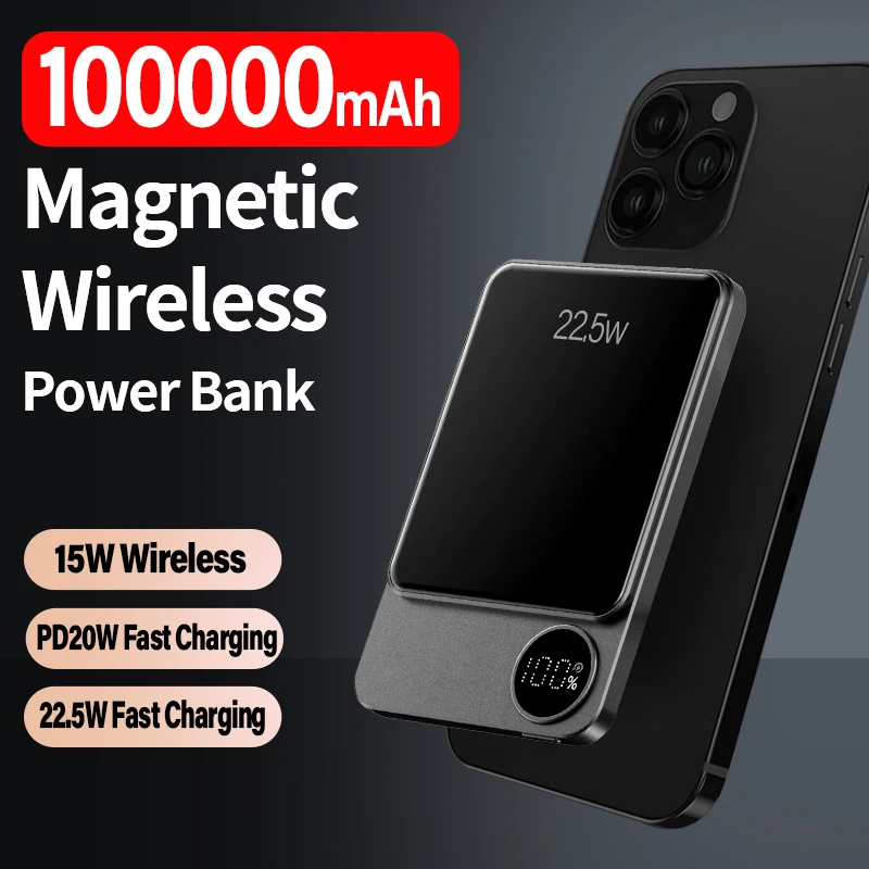 

Wireless Power Bank Magnetic 100000mAh Portable Powerbank Type C Fast Charger For iPhone Xiaomi Samsung All Magsafe Series Phone