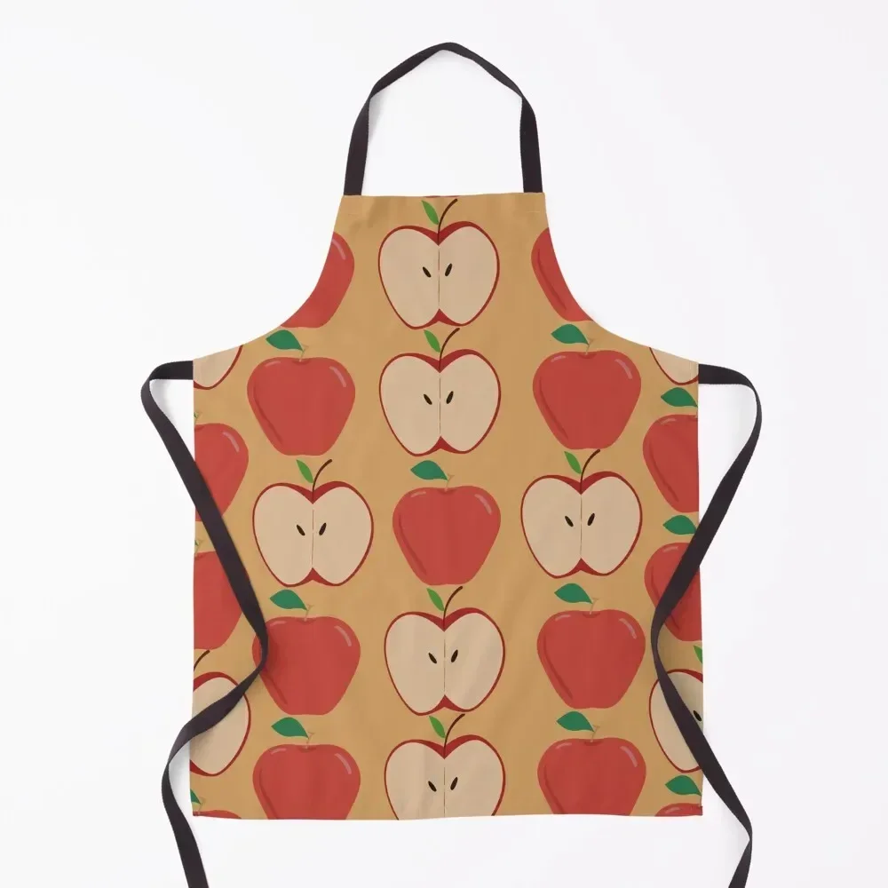

Red Apple Pattern with Mustard Background Apron Kitchen For Men Kitchen Novel Kitchen Accessories Apron