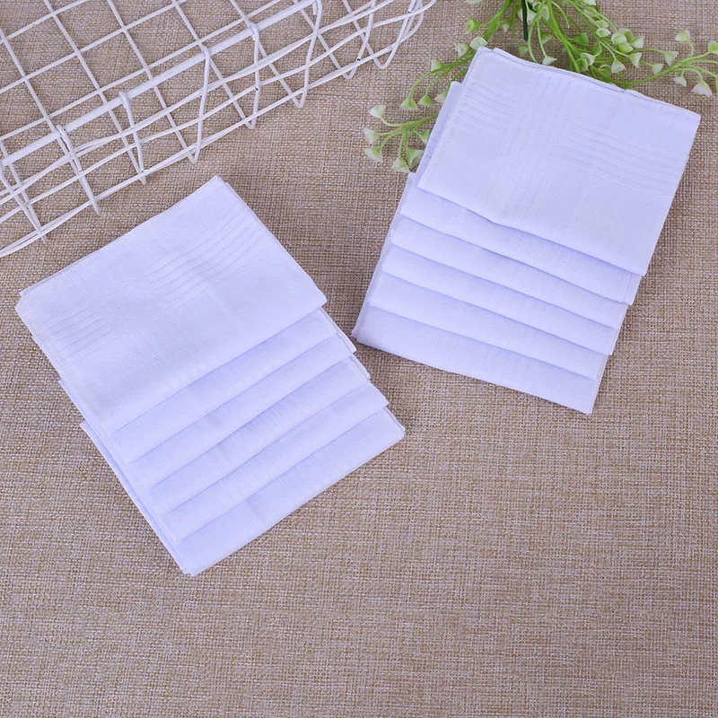 5pcs Mens White Handkerchiefs 100% Cotton Square Super Soft Washable Hanky Chest Towel Pocket Square 40x40cm