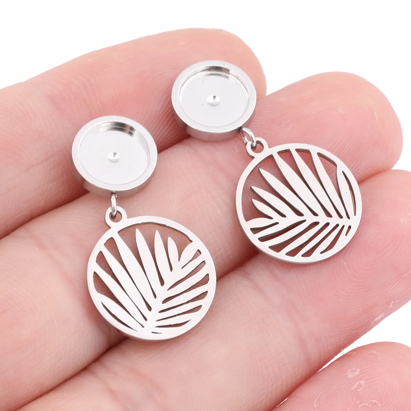 6pcs Circle Charm Earring Base Dangles Stainless Steel 8mm Cabochon Earring Bezel Setting Blanks Diy Jewelry Making Accessories