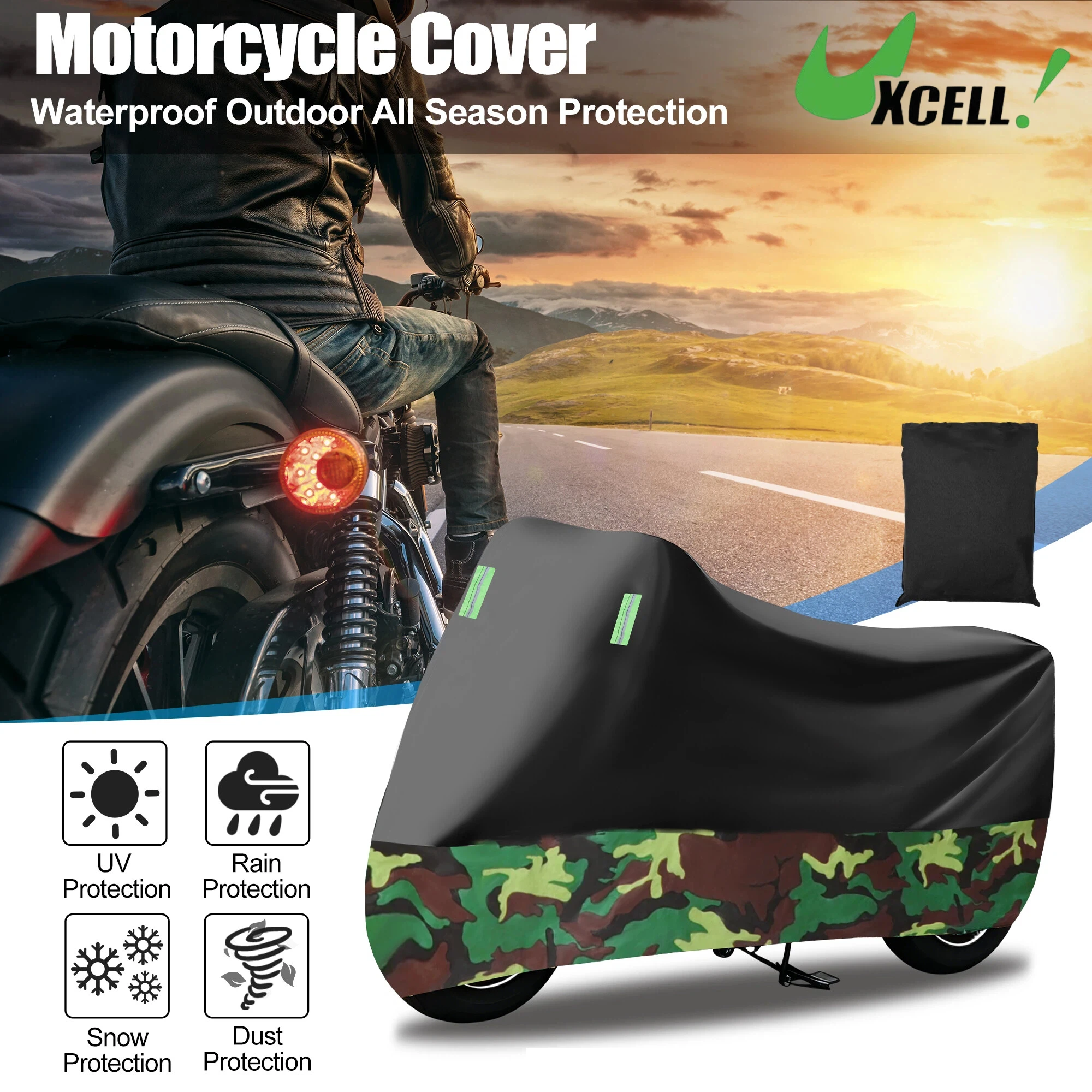 

UXCELL Waterproof Camouflage Motorcycle Cover M-XXXXL Outdoor Full Coverage Rain Dust Resistant Motorbike Protective Cover