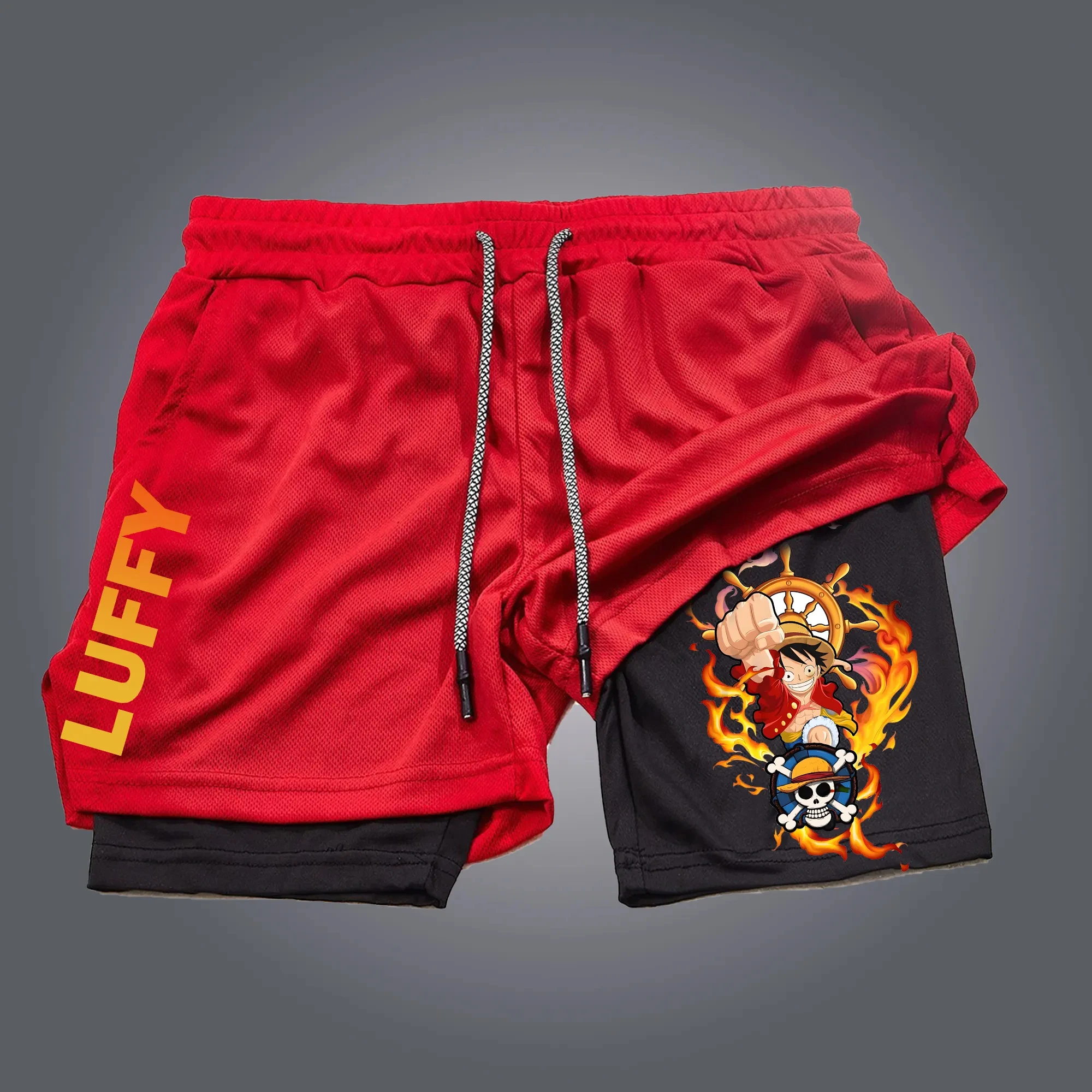 

ONE PIECE Anime Luffy Sauron Peripheral Printed Double Shorts American Summer Men's Daily Loose Sports Breathable Pants