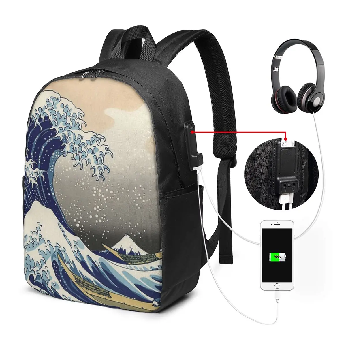 'The Great Wave Off Kanagawa' By Katsushika Hokusai  Backpack Travel Notebook Bag Computer College Student School Bag Laptop