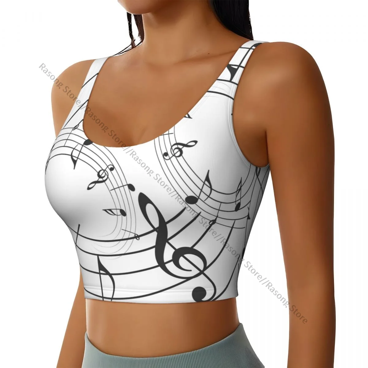 Women Sexy Sports Vest Music Notes Print Female Streetwear Sport Lingerie Tee Crop Top