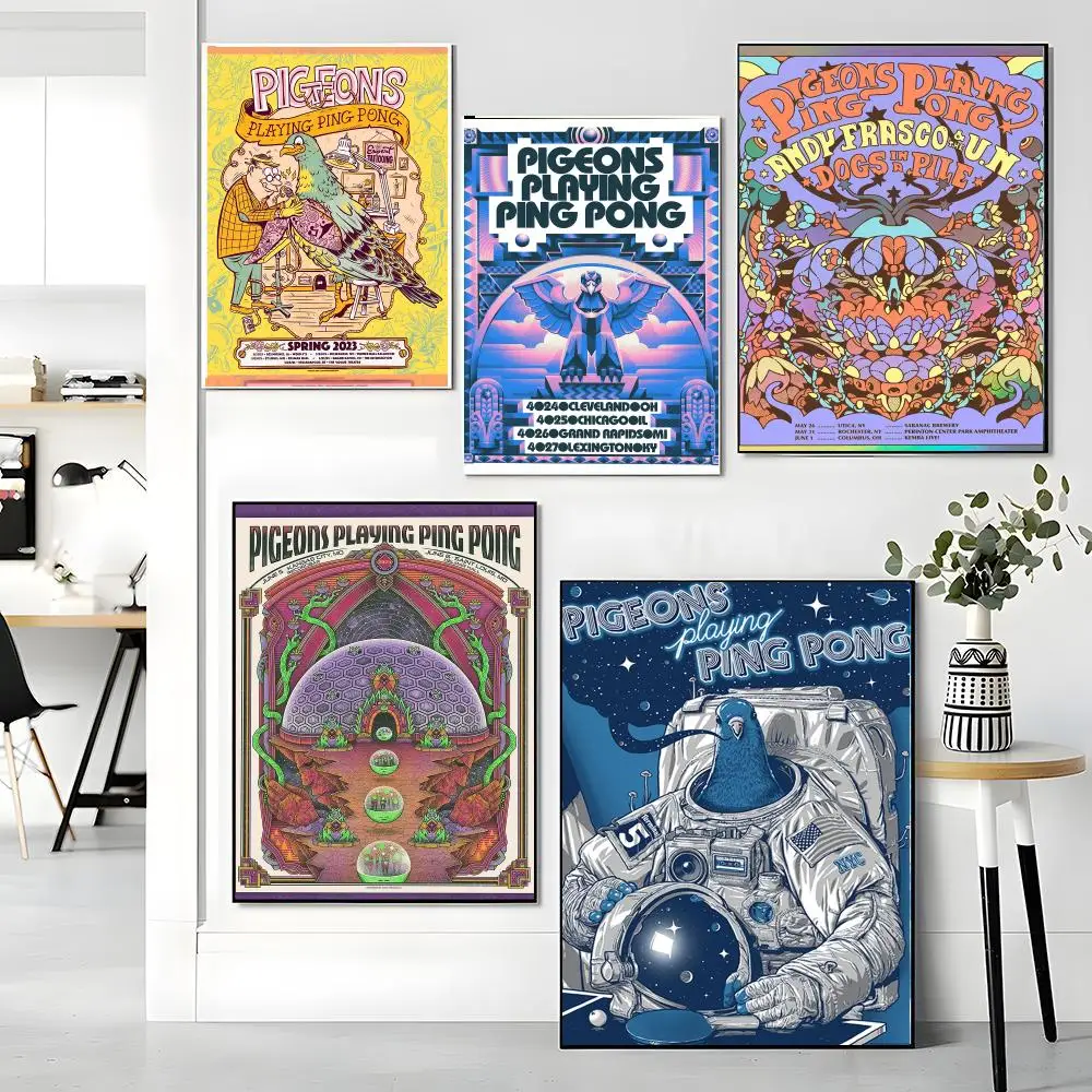 band P-Pigeons Playing Ping Pong-G Painting Calligraphy Boho Botanical Decor for Living Room Elegant Home Style