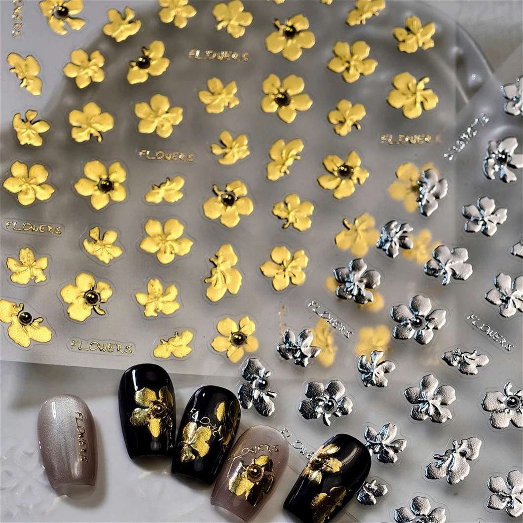 

Gold Silver Hot Stamping Flowers Petal 3D Beads Chic Figure Romantic Self Adhesive Nail Art Decorations Stickers Manicure Decals