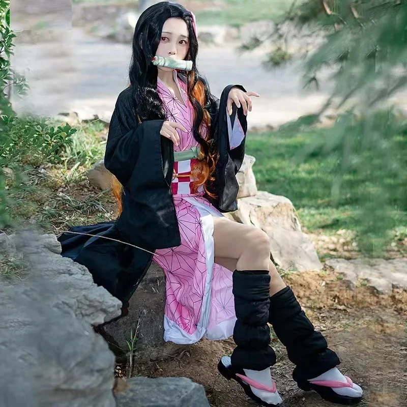 

FC6Anime Cosplay Demon Slayers Kimetsu no Yaiba Kamado Nezuko Kimono Costume Women Adult Kids Clothes@FC8！