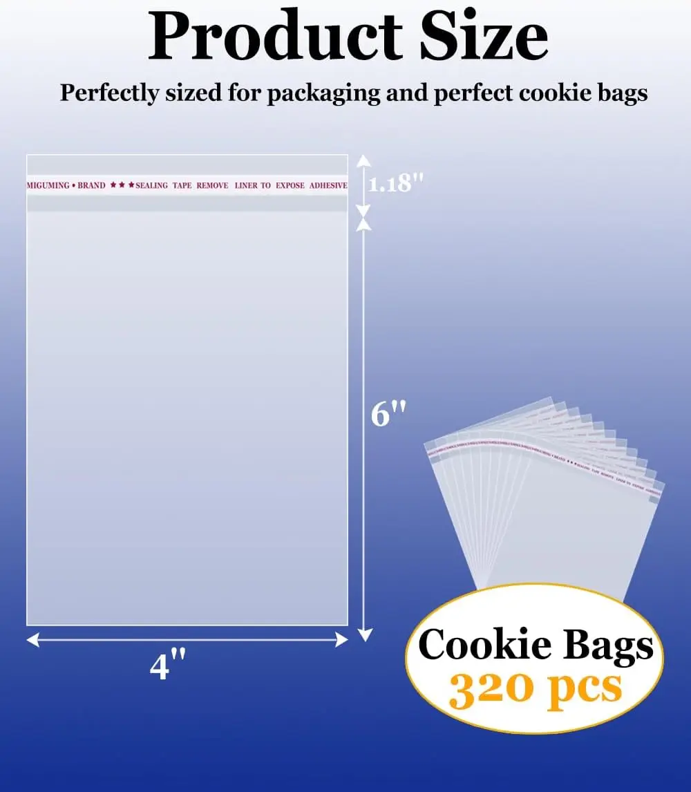 Sacchetti per biscotti trasparenti da 4x6", 320 pezzi, plastica autosigillante per panetteria e confezioni regalo.