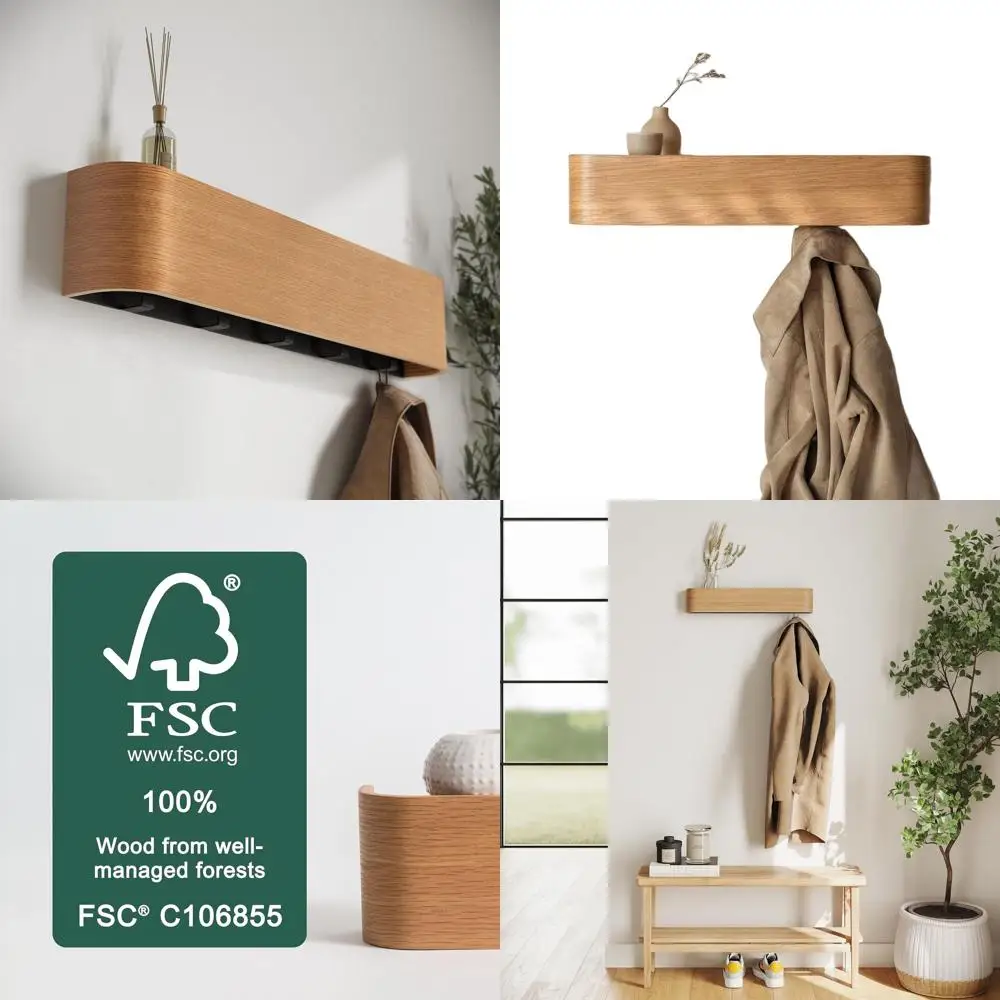 

Современная настенная вешалка для одежды из дуба со скрытыми крючками - дизайн 'Токе'