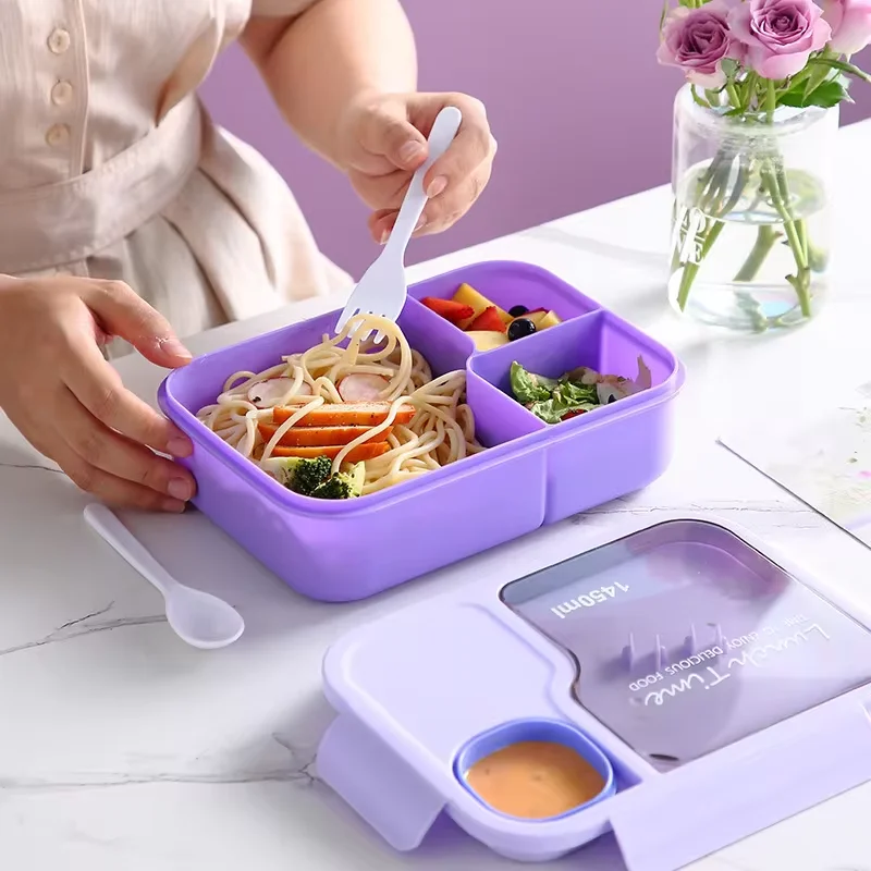 Bento Lunch Box Kid's Lunch Box Microwaveable Bento Box with Tableware Kawaii Heated 3 Grid Sandwich Snack Food Box Food Storage